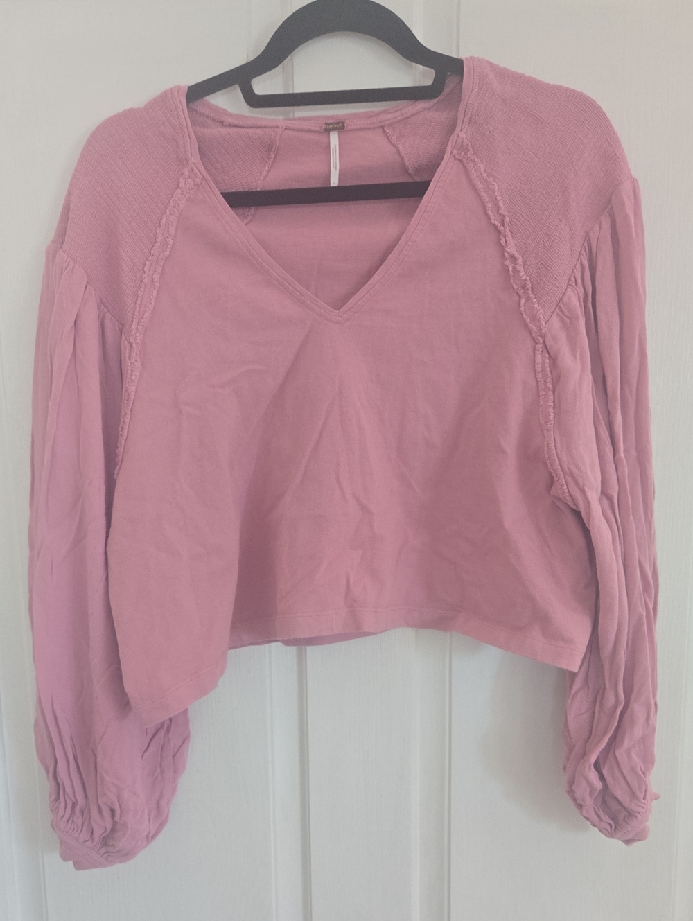 Free People Dusty Rose V-Neck Balloon Sleeve Sweatshirt